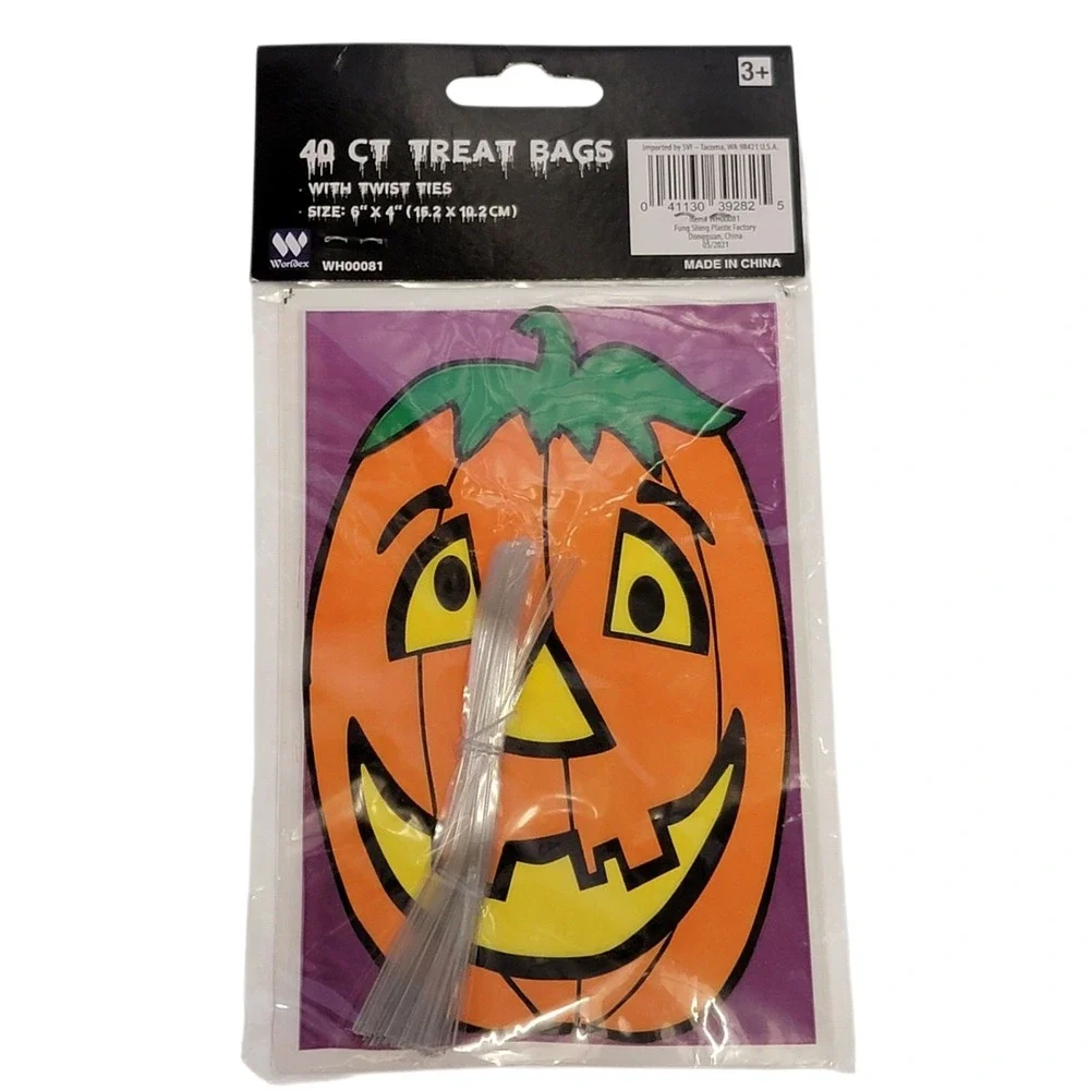 Halloween Jack O Lantern Treat Bags 40 Ct w/ Twist Ties Party Favors Pumpkin
